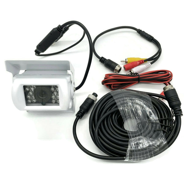 Universal R.V. Adjustable Reverse Backup Parking Rear View Camera (White) 18 IR Sensors - Ensight Automotive Solutions -